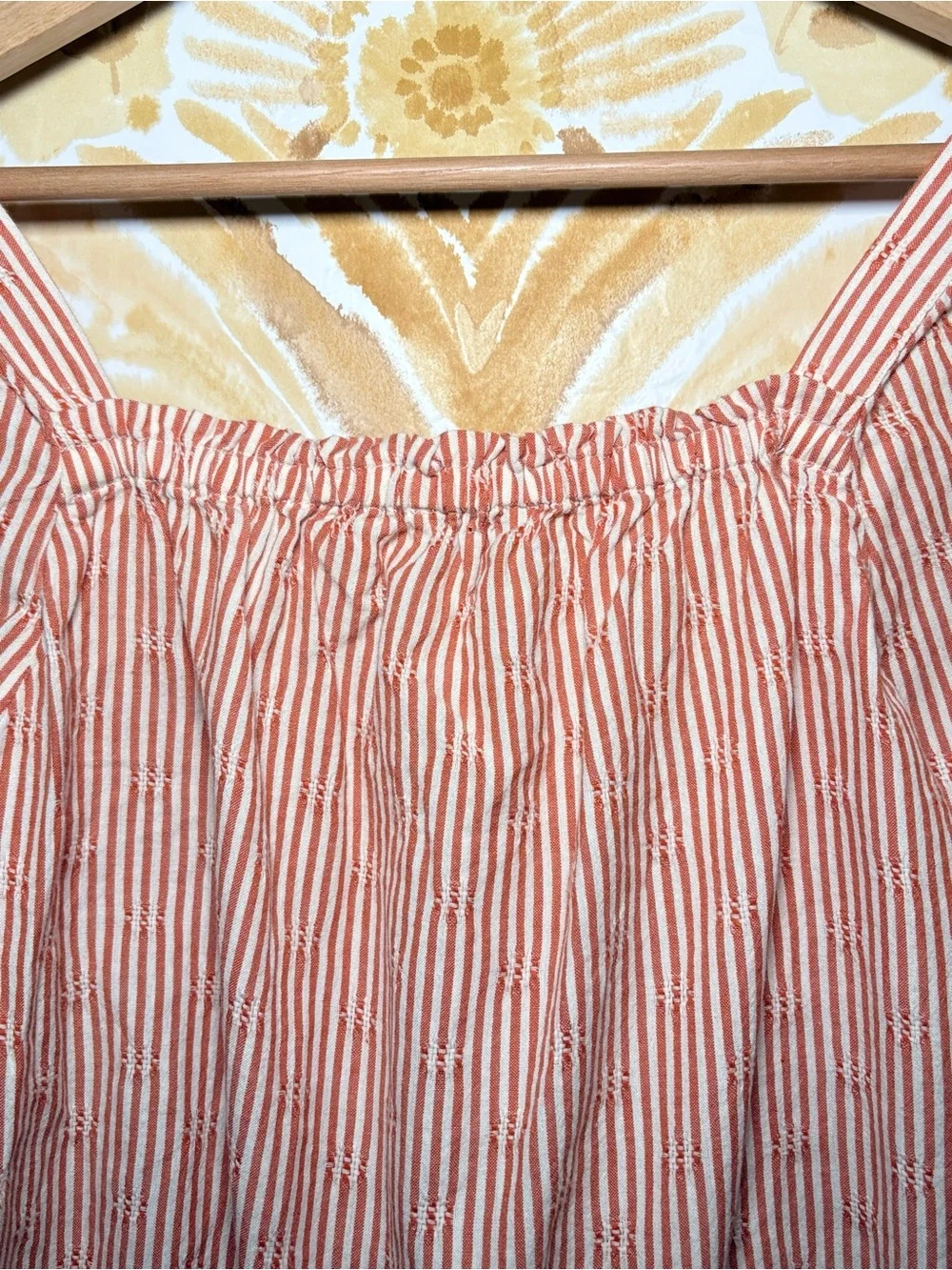 Madewell Coral Stripe Peasant Crop Top | Balloon Sleeve Boho Cottagecore Blouse - Picture 7 of 10